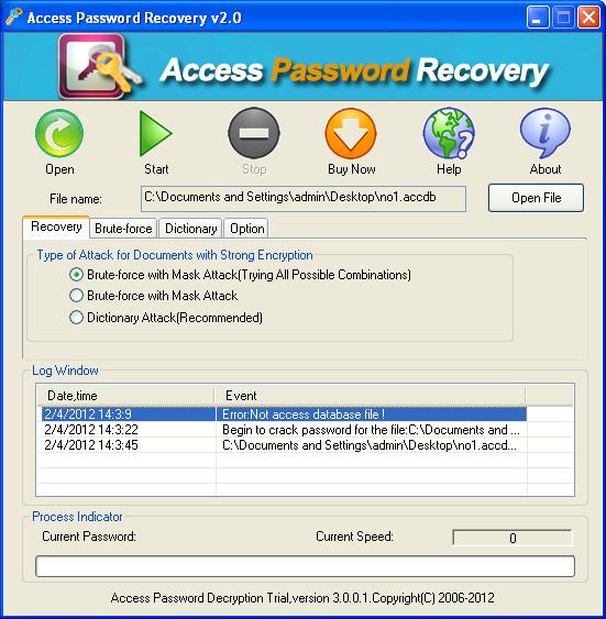 GUI of Access Password Breaker