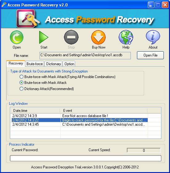 UI of Access Password Decrypter