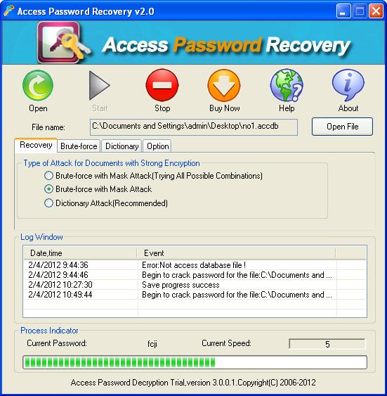 main interface of Access Password Unlocker