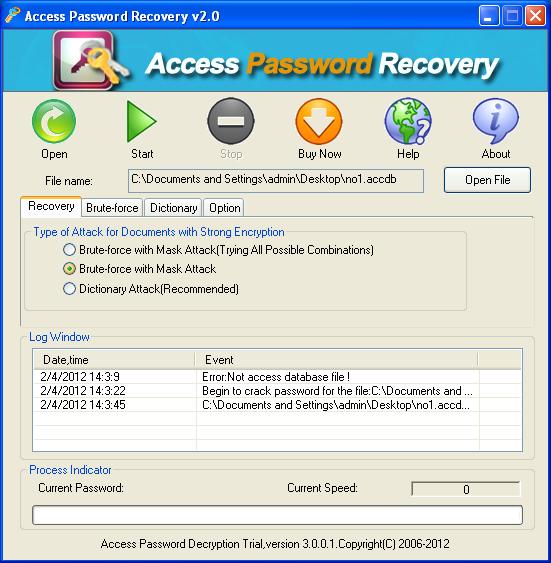 main window form of Access Password Finder