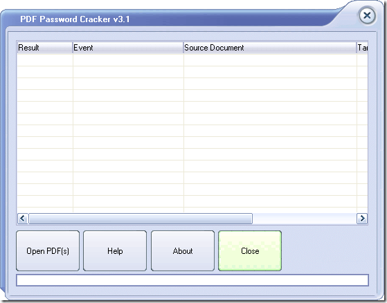 interface of PDF Password Cracker