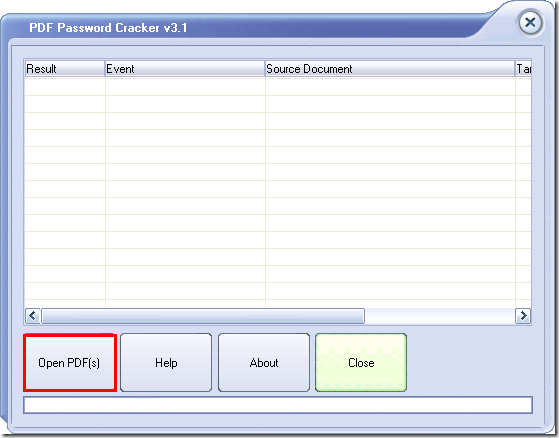 main window of PDF Password Cracker