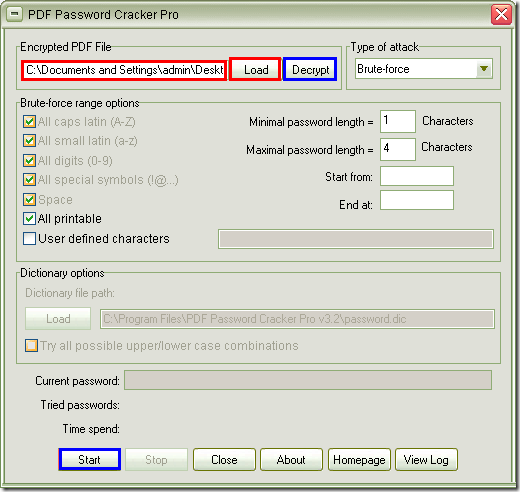 unlock PDF document in PDF Password Cracker Pro