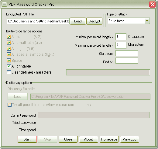 remove PDF restrictions in PDF Password Cracker Pro