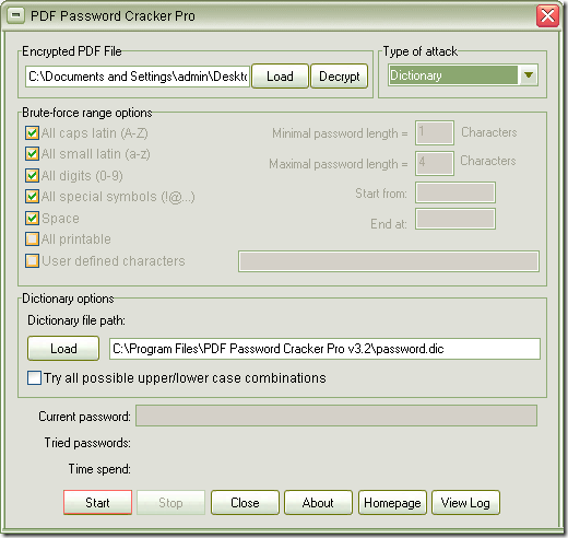 remove PDF password in PDF Password Cracker Pro