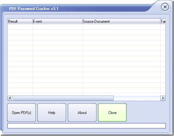 user interface of PDF Password Cracker