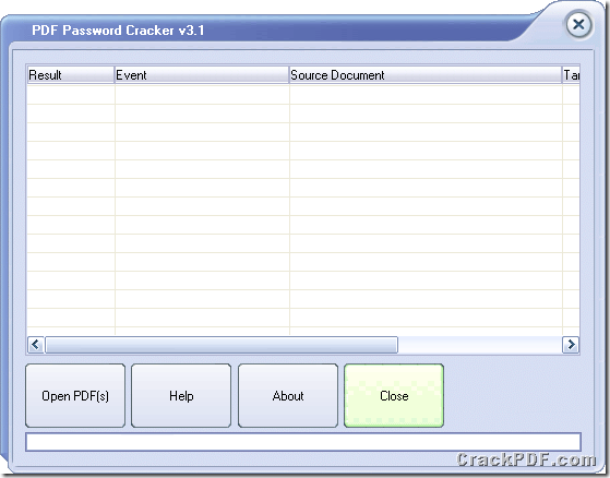 interface of PDF Password Cracker