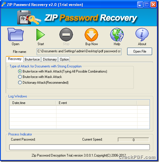interface of ZIP Password Recovery
