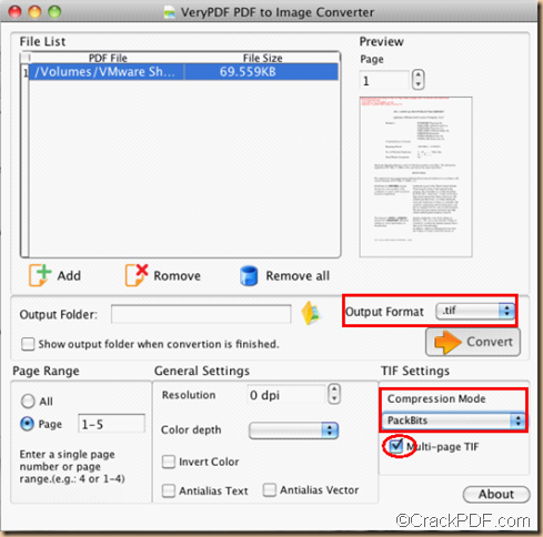 setting of pdf to tiff