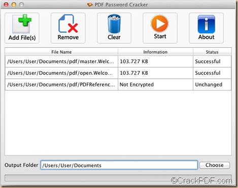 crack encrypted PDF password on Mac OS X using CrackPDF PDF Password Cracker for Mac