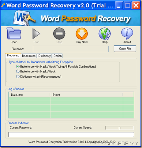 decrypt password protected Word using CrackPDF Word Password Recovery