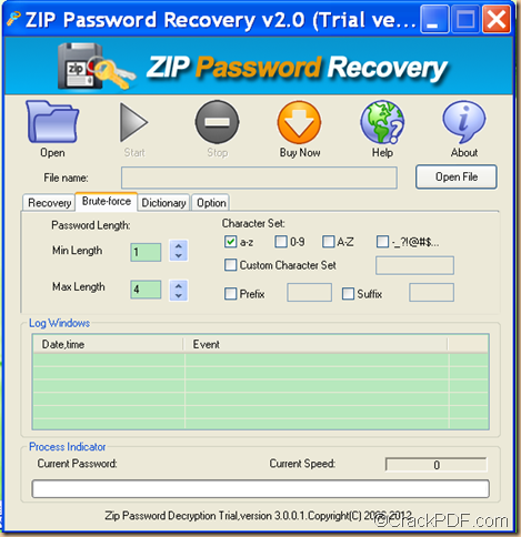 decrypt password protected ZIP using Crack PDF ZIP Password Recovery