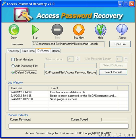 recover Access database password using Access Password Recovery