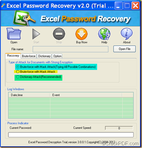 recover Excel password using CrackPDF Excel Password Recovery