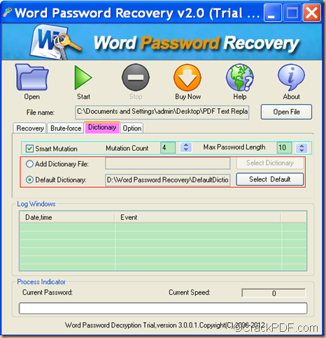 recover Word password using CrackPDF Word Password Recovery