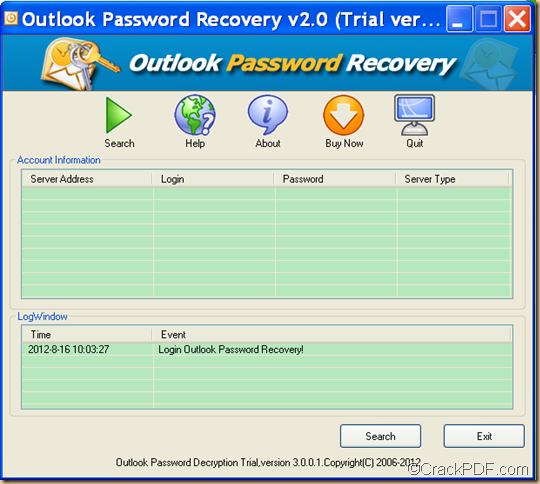 recover data for Microsoft Outlook by CrackPDF Outlook Password Recovery