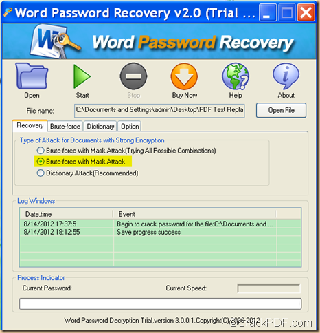 recover forgotten Word password using CrackPDF Word Password Recovery