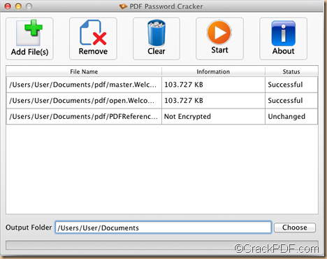 remove PDF passwordon Mac OS X using CrackPDF PDF Password Cracker for Mac