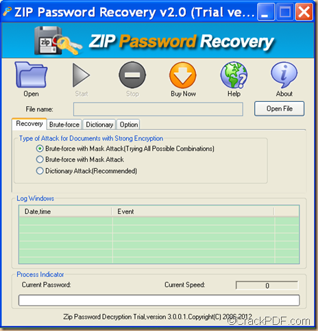 retrieve ZIP password using Crack PDF ZIP Password Recovery