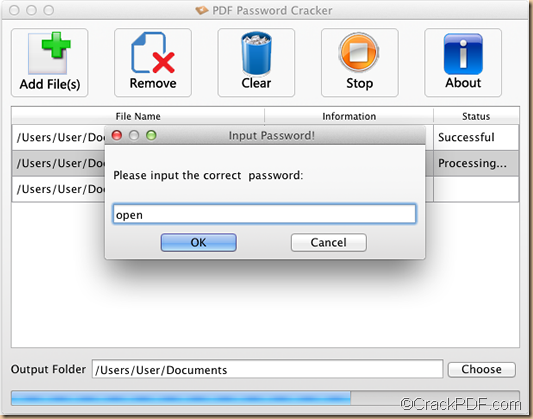 unlock encrypted PDF or password protected PDF on Mac OS X using CrackPDF PDF Password Cracker for Mac