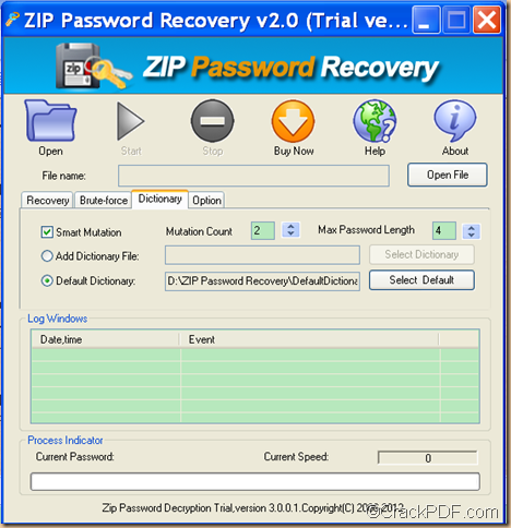 restore ZIP password by dictionary