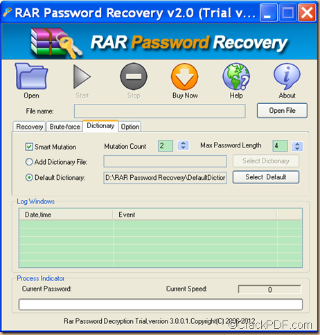 retrieve RAR password using dictionary method