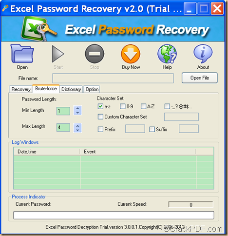 retrieve password using CrackPDF Excel Password Recovery