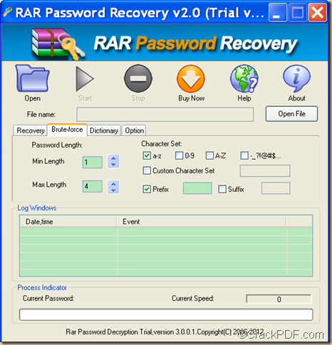 unlock encrypted RAR archive using brute-force attack