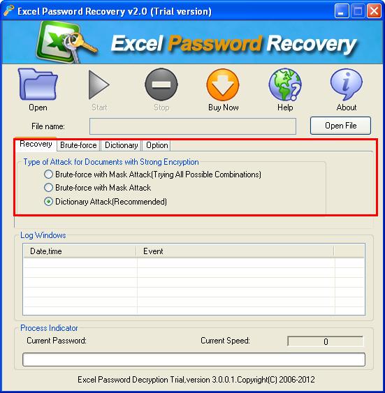 the interface of CrackPDF XLS Password Cracker