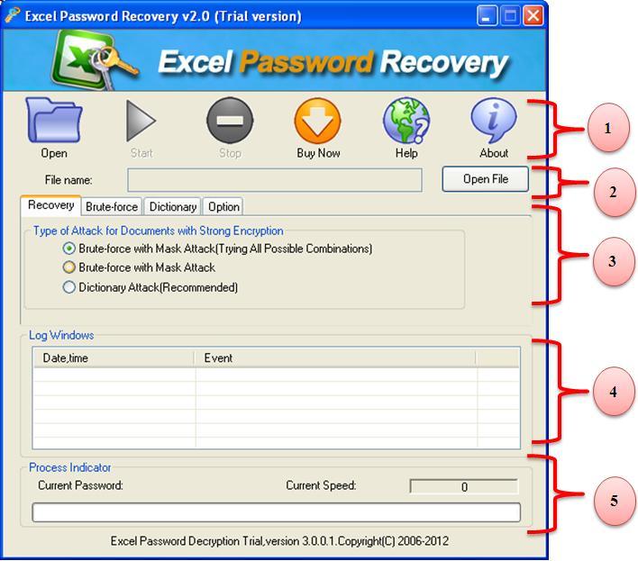 The interface of CrackPDF Excel Password