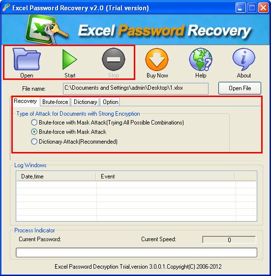 the interface of CrackPDF Excel Password Hacker