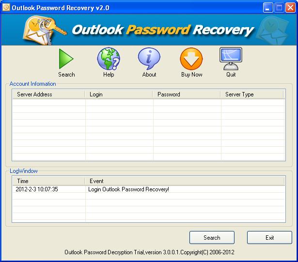 the interface of CrackPDF Outlook Password breaker