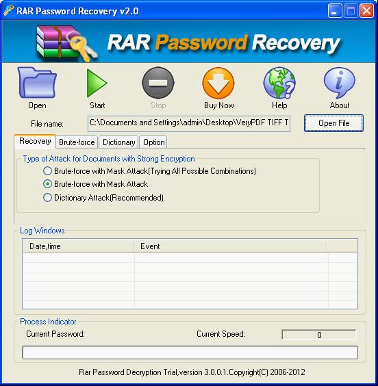 The interface of RAR Cracker