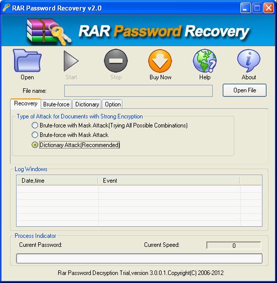 main interface of RAR Password Cracker