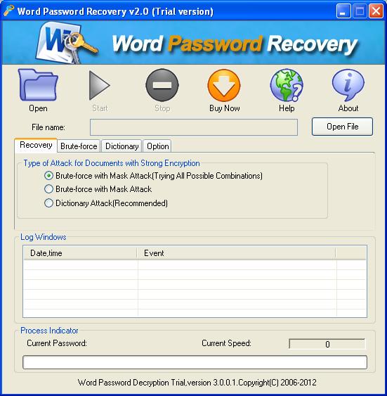 the interface of CrackPDF Word Password Recovery