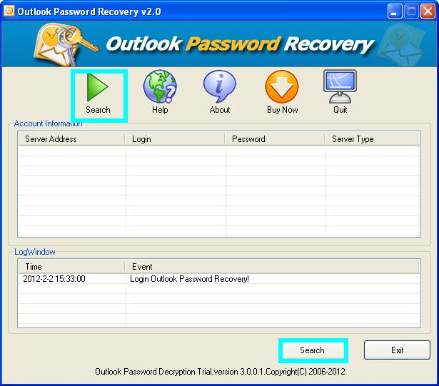 the interface of CrackPDF Outlook Password Retriever