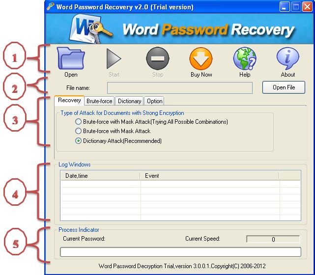 the interface of CrackPDF Word Password Cracker