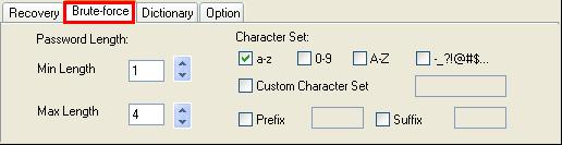 the Brute-force tab control