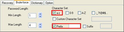 the Brute-force tab control